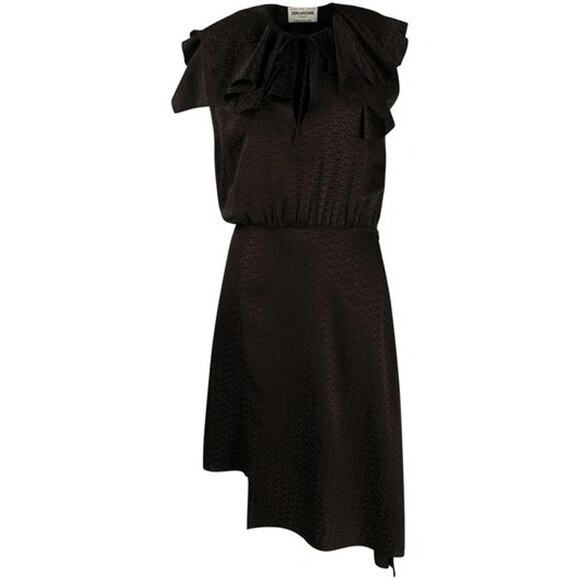 Zadig and Voltaire NWT Racky Silk Jacquard Midi‎ Dress in Dark Chocolate Small - Picture 1 of 7